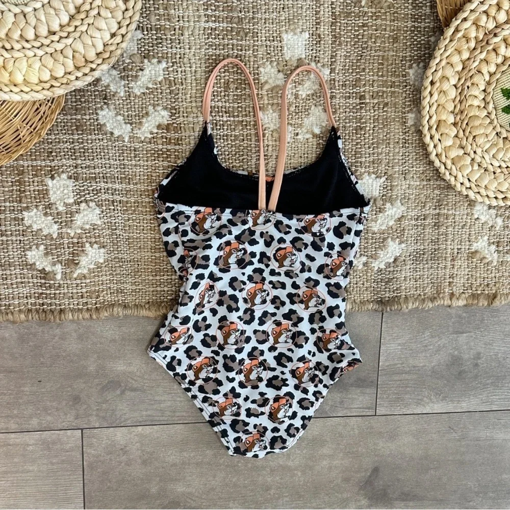Buc-ee’s Beaver Girls Leopard Print Buc-ee One Piece Bathing Suit Swimsuit